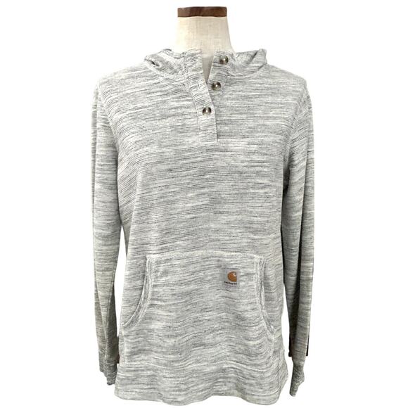 Carhartt Gray Pullover Hoodie Women's S/M Button Henley Pocket Gorpcore Casual - Picture 1 of 10